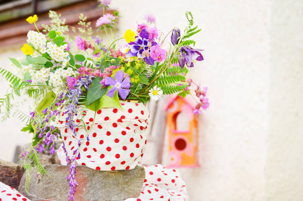Vase with colorful spring flowers