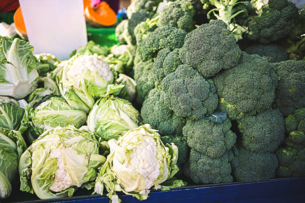 fresh vegetables in a market stall.