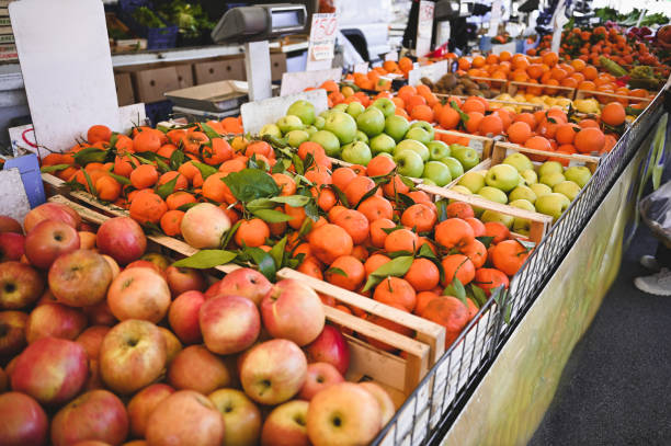 Fresh fruits in a market stall.