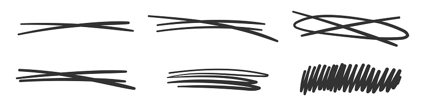 Set Of Doodle Style Strikethrough Lines Hand Drawn Emphasis Elements ...