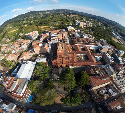 El Santuario, Antioquia - Colombia. January 20, 2024. Aerial view with drone of the Basilica Sanctuary Saint Jude Thaddeus