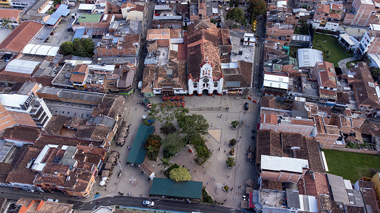 Guarne, Antioquia - Colombia. January 03, 2024. Aerial view with drone of the municipality located in the east of the department.