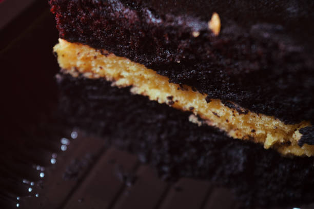 chocolate fudge brownie pieces with two layers