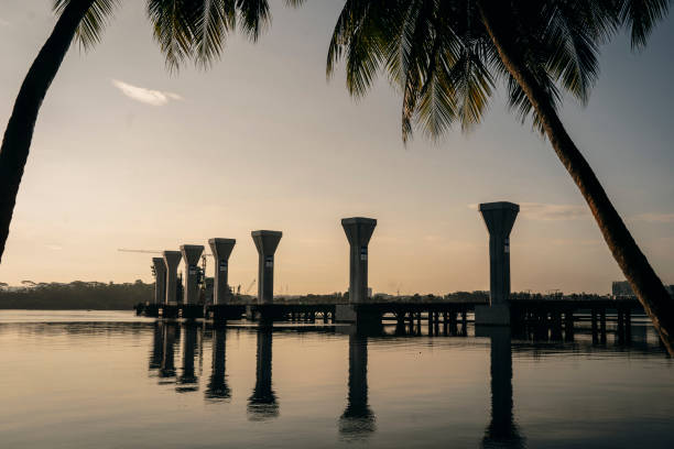 View of the Johor Bahru-Singapore Rapid Transit System(RTS) Link railway bridge under construction from Johor.  The RTS Link is a 4km-long cross-border rail shuttle service, with 2.7km in Malaysia and 1.3km in Singapore and is expected to start operations by end-2026.