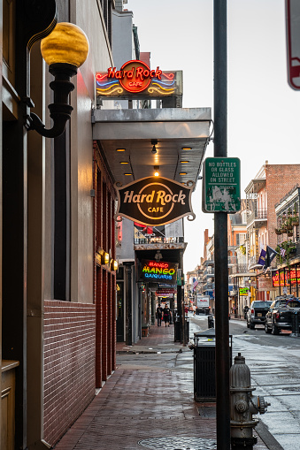 New Orleans, LA - October 21, 2023: The Hard Rock Cafe and bar on Bourbon Street.
