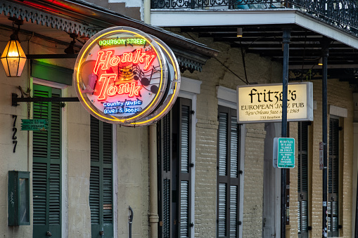 New Orleans, LA - October 21, 2023: Bar on Bourbon Street.