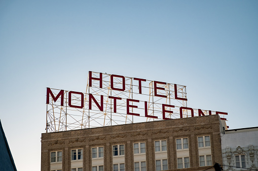 New Orleans, LA - October 21, 2023: The Hotel Monteleone sign on the roof of the hotel.