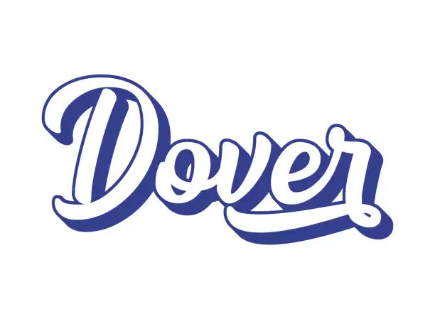 Vector illustration of Handwritten word Dover. Name of State capital of Delaware. 3D vintage, retro lettering for poster, sticker, flyer, header, card, clothing