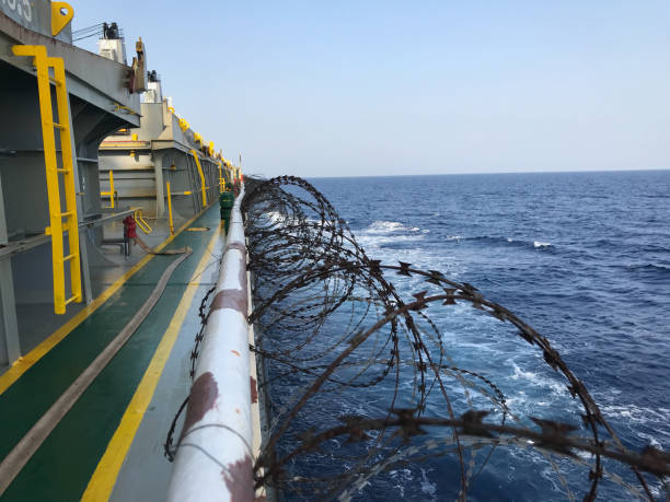 istock Vessel hardening is done with razor wire and wire fencing 1953706174