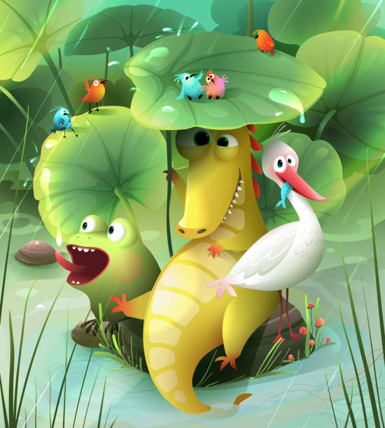 istock Pond or Swamp Nature Scene with Animals in Rain 1953727869