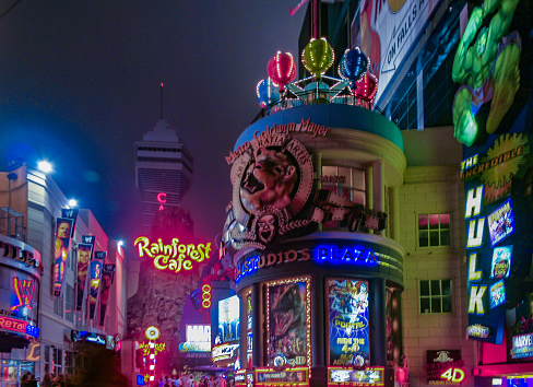 Knoxville, TN USA - June 16, 2021: Tennessee Theater at twilight in Knoxville.