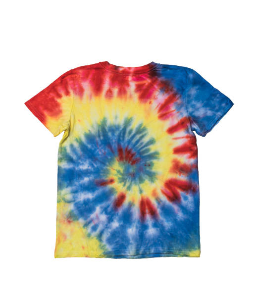 istock Blue-yellow-red tie dye T-shirt isolated on a white background. 1953784865