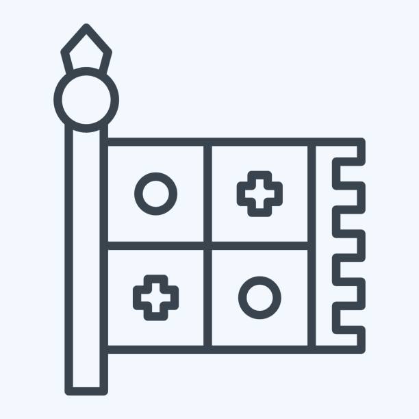 アイコン紋章旗。中世のシンボルに関連しています。線のスタイル。編集可能なシンプルなデザイン。簡単なイラスト - silhouette three dimensional three dimensional shape key点のイラスト素材／クリップアート素材／マンガ素材／アイコン素材