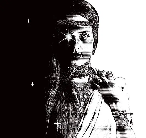 Vector illustration of Young hipster woman and stars