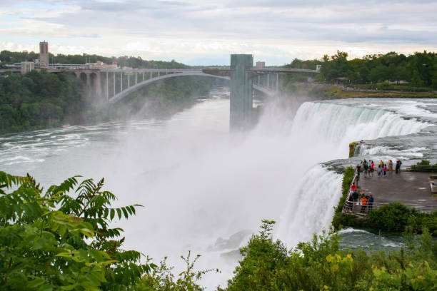 American Falls, Rainbow Bridge and Luna Island in New York state, USA.