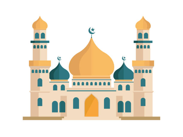 ilustrações de stock, clip art, desenhos animados e ícones de muslim mosque flat design. beautiful islam temple vector illustration - adhan