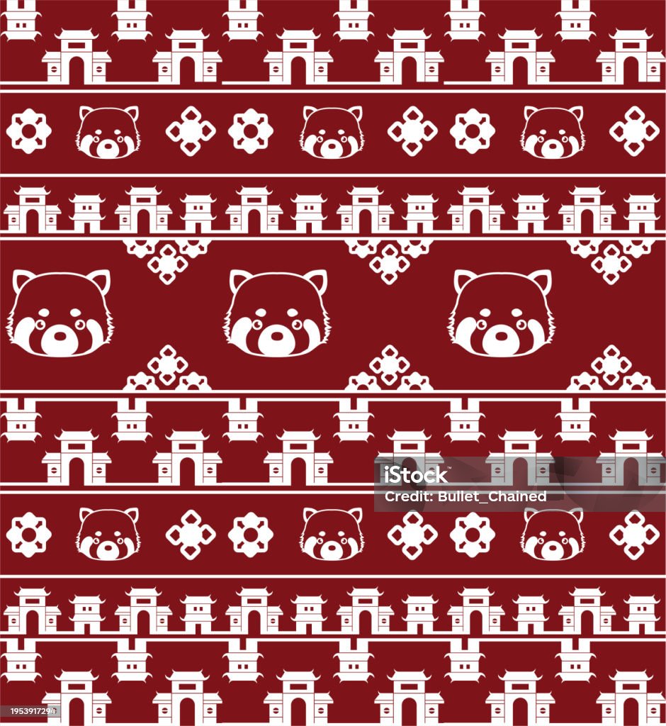Red Panda Pattern Background Cute Red Panda Face Traditional Pattern Vector Stock Illustration ...