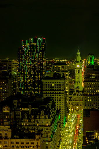 Philadelphia is a popular destination with downtown skyscrapers and iconic historical museums. During the Philadelphia Eagles appearance in the Super Bowl, the entire city shined with green lights.