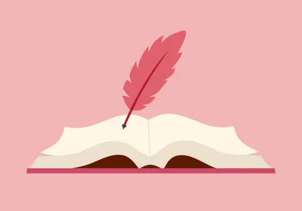 Vector illustration of Quill pen with book in flat design.