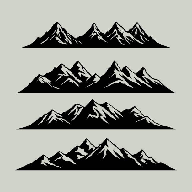 set of mountains with the silhouettes of mountains mountain icons set - hegy témájú stock illusztrációk