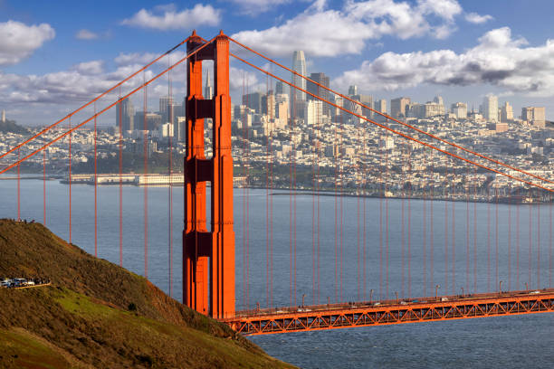 Golden Gate Bridge Looking towards the Golden Gate Bridge in San Francisco from the Marin Headlands. west marin stock pictures, royalty-free photos & images