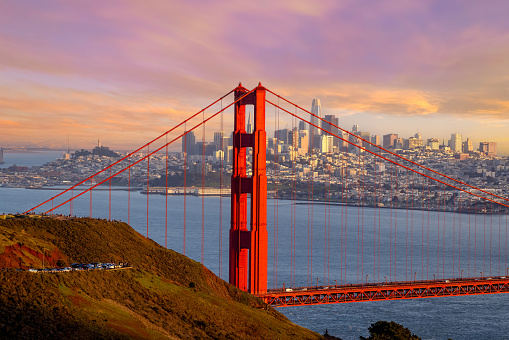 famous Golden Gate Bridge with low fog, San Francisco, USA