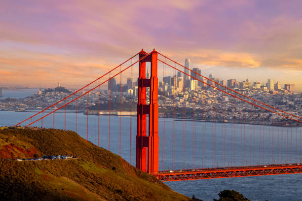 Golden Gate Bridge Looking towards the Golden Gate Bridge in San Francisco from the Marin Headlands. west marin stock pictures, royalty-free photos & images