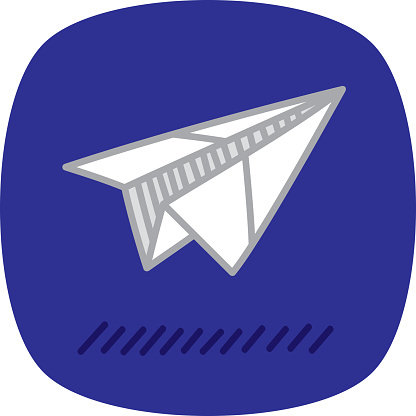 Vector illustration of a hand drawn paper airplane against a blue background.