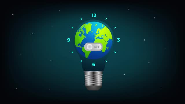 Earth Hour Day March 26th with light bulb and time globe illustration motion