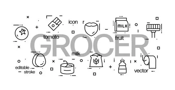 Vector illustration of GrocerGrocer icons centered around the set title