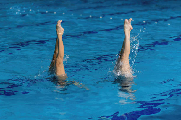 istock Synchronized swimming duet, dancing in the shimmering pool waters 1954138305