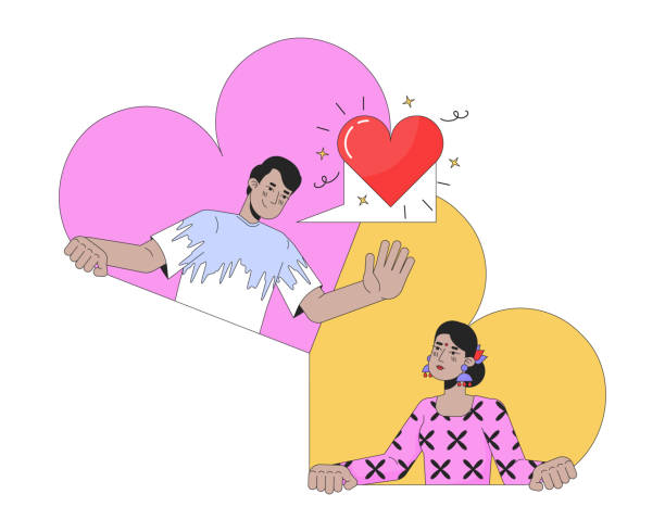 istock Online dating heterosexual couple 2D linear illustration concept 1954140450