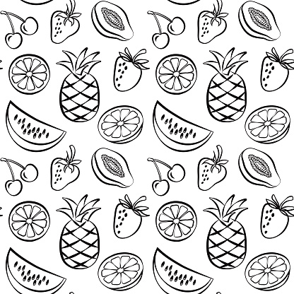 Tropical fruits seamless vector pattern, summer prints for textile, wallpaper, packaging.