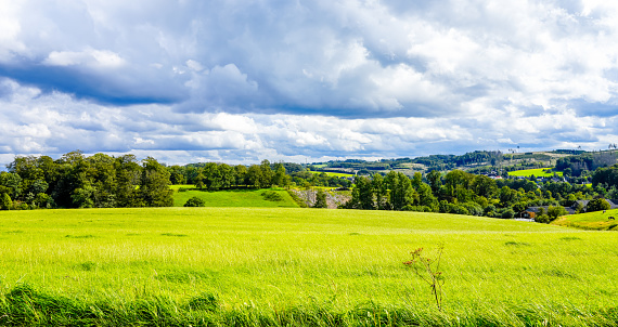 Landscape near Wipperfürth. Nature with fields and forests in the Bergisches Land.