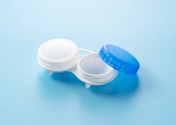 istock Case of contact lenses placed on a blue background. 1954180565