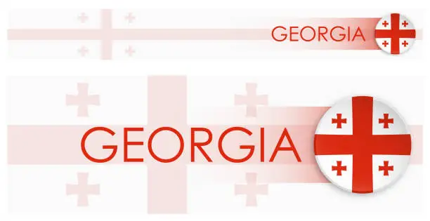 Vector illustration of Georgia flag horizontal web banner in modern neomorphism style. Webpage Georgian country header button for mobile application or internet site. Vector