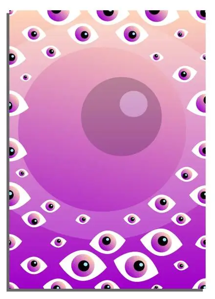 Vector illustration of Vertical purple peach Gradient abstract background with all seeing eye, cover, title page of presentation, report, album in A4 format. Template layout for design of printed products. Vector banner