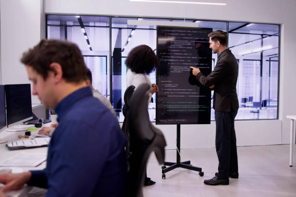 istock Programmer Team Meeting With TV Screen In Office 1954208682