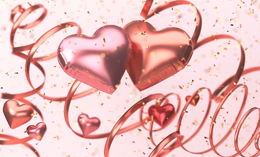 Hearts With Ribbon And Valentines Day Background. Love Concept.