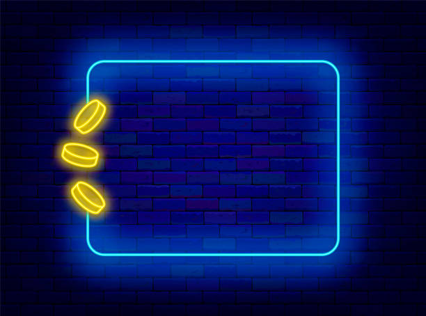 Money neon flyer. Falling coins and empty blue frame. Bank and finance concept. Bonus and economy. Vector illustration Money neon flyer. Falling coins and empty blue frame. Bank and finance concept. Bonus and economy. Casino winning concept. Copy space. Editing text. Vector stock illustration blank bingo cards stock illustrations