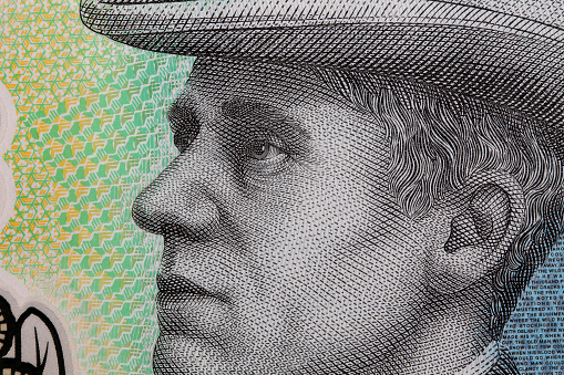 Banjo Paterson a closeup portrait from Australian money - dollar