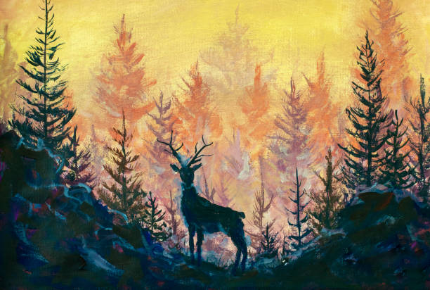 istock Deer and forest art painting illustration animal landscape artwork 1954261964