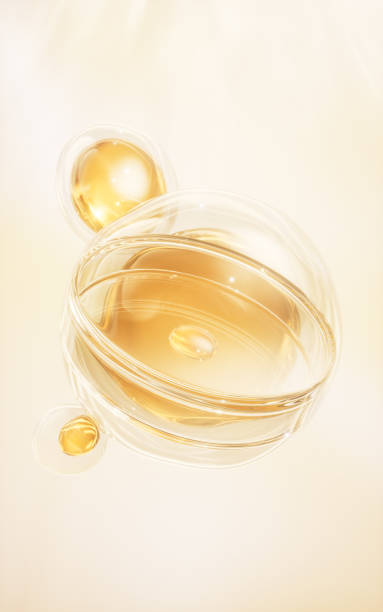istock Chemical glassware with golden liquid, 3d rendering. 1954266875
