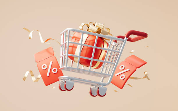 istock Shopping cart and gift box, 3d rendering. 1954268547