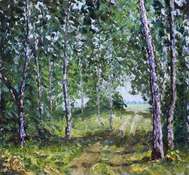 istock Road in forest park trees russian landscape Palette knife painting, textural rough voluminous brushstroke oil paint strokes on canvas modern impressionism fine art artwork 1954268552