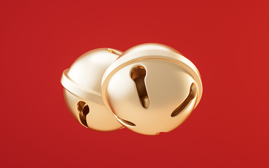 Golden round bells, 3d rendering. 3D illustration.