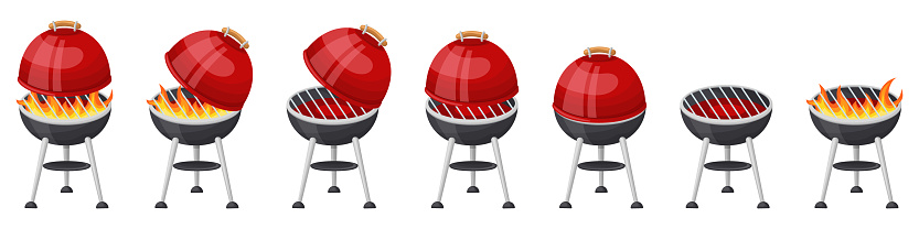 Barbecue grill set, red-hot grill. Vector illustration on a white background.