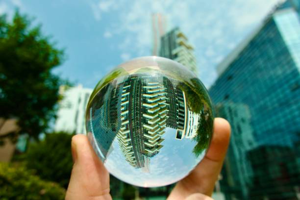 Crystal ball against skyscrapers in Milan