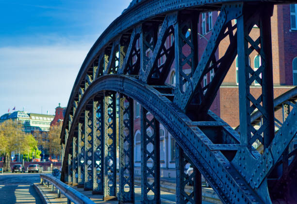 Hamburg, Germany, May 01 2023: Old iron bridge in old part of Hamburg, Germany.