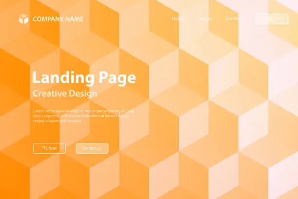 Vector illustration of Landing page Template - Abstract geometric background with Orange cubes - Trendy 3D background